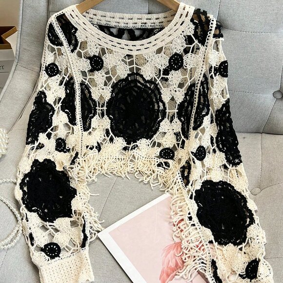 Tops - Black Casual Women's Asymmetrical Knit Pullover Shawl